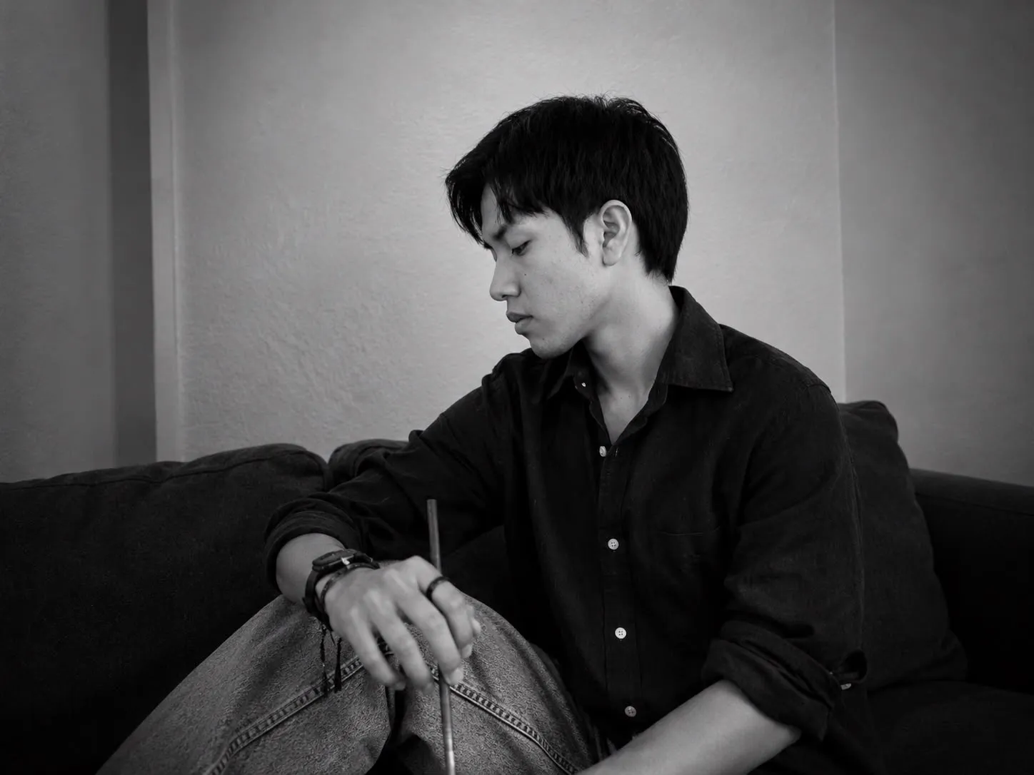 TARO, portrait of the artist in black and white